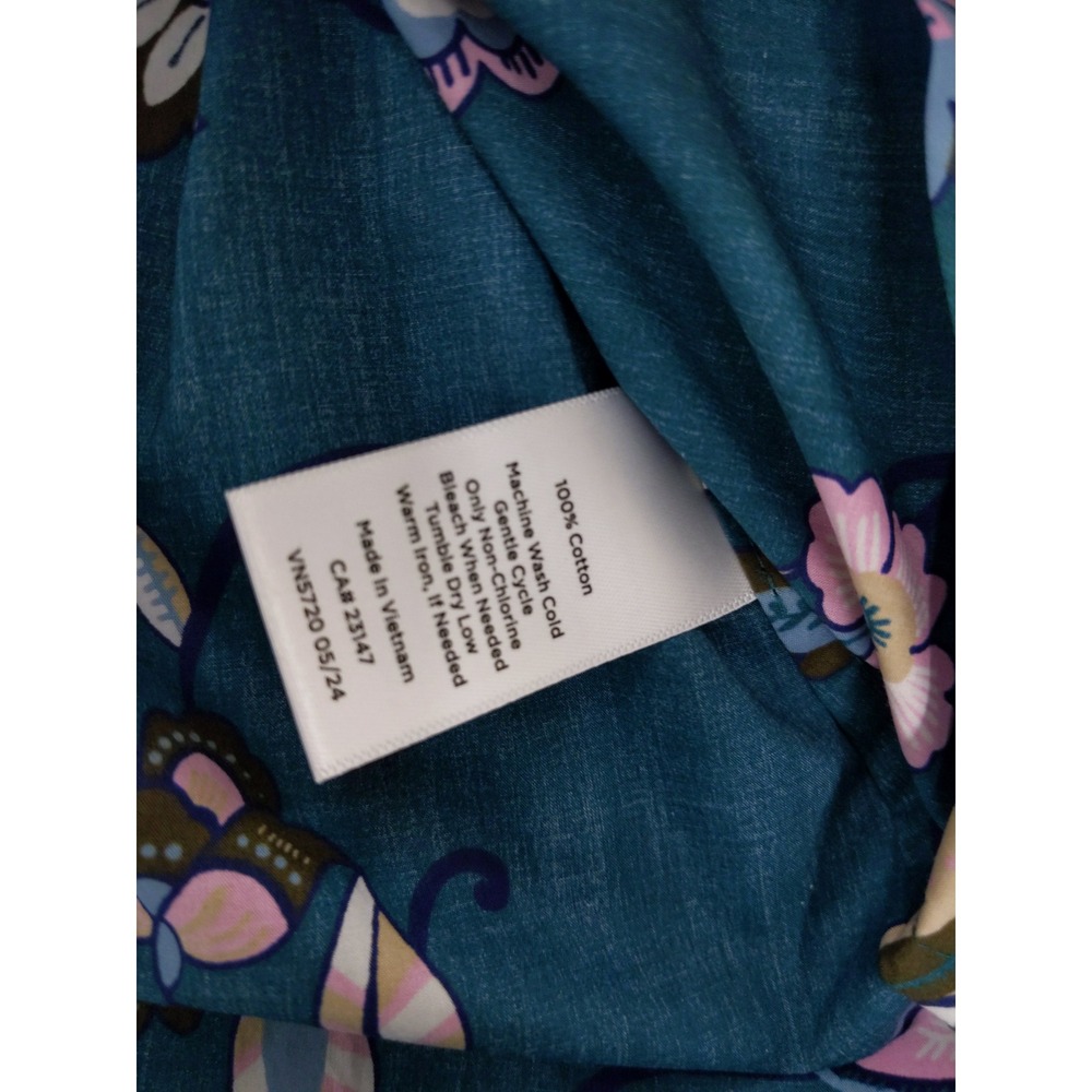 Talbots Petite Teal Floral Print Button Up Shirt Women's Size SP 100% Cotton‎ - Picture 8 of 9